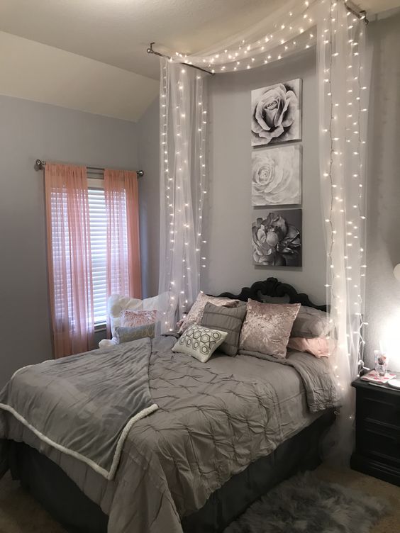 fairy lights above bed