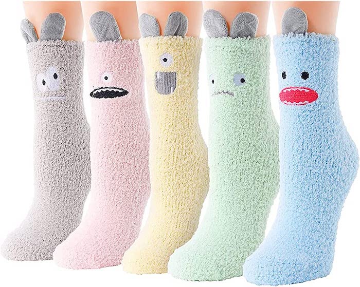 Women's Fuzzy Plush Tall Slipper Socks with Pom-Poms – Noble Mount